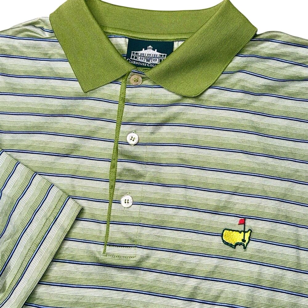Masters Polo Shirt  Collection Green Striped Short Sleeve Performance Men’s Sz L